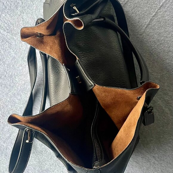 Sondra Roberts Squared Black Pebbled Faux Leather Tote Bag Shoulder Bag - Picture 5 of 8